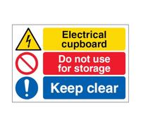 Segnale di sicurezza con scritta "V Safety Electrical cupboard/Do not use for storage/Keep clear", grande orizzontale, 300 x 200 mm, 3 mm, in alluminio composito