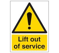 Segnale di sicurezza con scritta "V Safety Lift Out Of Service", verticale, 150 x 200 mm, 2 mm, in plastica rigida super resistente