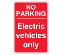 Segnale di sicurezza con scritta "V Safety No Parking Electric Vehicles Only", rosso, 400 x 600 mm, 3 mm, in alluminio composito