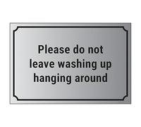Segnale di sicurezza con scritta "V Safety Please Do Not Leave Washing Up Hanging Around 200 x 150 mm - Vinile autoadesivo - Segnale di sicurezza effetto alluminio