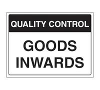 Segnale di sicurezza con scritta "V Safety Quality Control - Goods Inwards", 300 x 200 mm, vinile autoadesivo, effetto alluminio