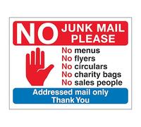 Segnale di sicurezza con scritta "V Safety Stop: No Junk Mail Please, No Menus, No... 150 x 100 mm - Vinile autoadesivo - Segnale di sicurezza effetto alluminio