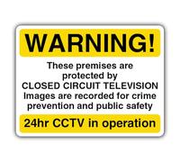 Segnale di sicurezza con scritta "V Safety Warning! These Premises Are Protected By Closed Circuit TV" - Warning 24Hr CCTV - giallo - 600 x 450 mm - Glow in the Dark 1 mm plastica rigida