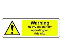 Segnale di sicurezza con scritta "Warning Heavy Machinery Operating On This Site", in plastica rigida da 1,2 mm, per uso interno/esterno (300 mm x 100 mm), distanza di visualizzazione entro 5 m.