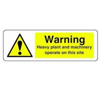 Segnale di sicurezza con scritta "Warning Heavy Plant and Machinery Operate On This Site" - Adesivo autoadesivo ad alta aderenza (450 mm x 150 mm) Distanza di visualizzazione entro 7 m.