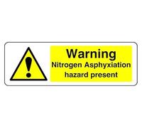 Segnale di sicurezza con scritta "Warning Nitrogen Asphyxiation Hazard Present - High Tack autoadesivo adesivo (600 mm x 300 mm) Distanza di visualizzazione entro 14 m.