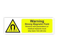Segnale di sicurezza con scritta "Warning Strong Magnetic Field Persons With Pacemakers or Medical Implants Must Stay Back", 30 cm, cartello di sicurezza, adesivo ad alta adesività (600 mm x 300 mm