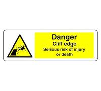 Segnale di sicurezza "Danger A Cliff Edge Serious Risk Of Injury Or Death" - 3 mm alluminio Dibond per uso interno/esterno (450 mm x 200 mm) 5 m distanza di visualizzazione.