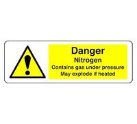 Segnale di sicurezza "Danger Nitrogen contains Gas Under Pressure May Explode If Heated", in plastica rigida da 1,2 mm, per uso interno/esterno (450 mm x 200 mm), distanza di visualizzazione entro 7 m