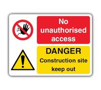 Segnale di sicurezza fotoluminescente con scritta "V Safety No Unauthorised Access - Danger Construction Site Keep Out Safety Sign - 600 x 450 mm - 3 mm composito di alluminio - Double Glow