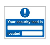 Segnale di sicurezza in alluminio composito con scritta "V Safety Your Security Lead Is Located 300 x 200 mm - 3 mm