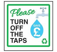 Segnale di sicurezza in plastica rigida super resistente con scritta "V Safety Please Turn Off The Taps Save £ 100 x 100 mm