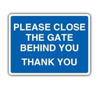 Segnale di sicurezza orizzontale con scritta "V Safety Please Close The Gate Behind You Thank You" - 300 x 225 mm - RA2 riflettente 3 mm in alluminio composito