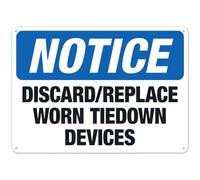 Segnale di sicurezza OSHA con scritta "Discard/Replace Worn Tiedown Devices Sign", cartello di sicurezza in metallo NO.28972, segnale di sicurezza in metallo, 20 x 30 cm, avviso chiaro per uso