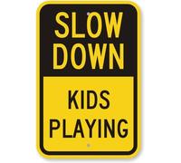 Segnale di sicurezza per bambini: Slow Down Kids Playing Security Awareness, cartello in metallo 20,3 x 30,5 cm