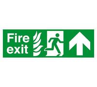 Segnale di sicurezza per uscita antincendio con freccia verso l'alto, in plastica rigida da 1,2 mm, per uso interno ed esterno (150 mm x 50 mm), distanza di visualizzazione entro 3 m.
