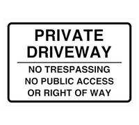 Segnale di sicurezza stradale con scritta "Private driveway no trespassing no public access or right of way", in plastica rigida da 1,2 mm, per uso interno/esterno (600 mm x 400 mm), distanza di