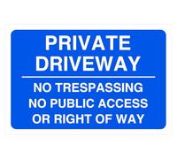 Segnale di sicurezza stradale con scritta "Private driveway no trespassing no public access or right of way", in alluminio Dibond da 3 mm, per uso interno/esterno (600 mm x 400 mm), distanza di