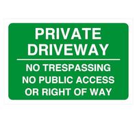 Segnale di sicurezza stradale con scritta "Private driveway no trespassing no public access or right of way", in plastica rigida da 1,2 mm, per uso interno/esterno (150 mm x 100 mm), distanza di