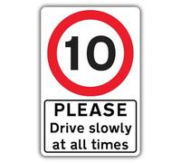 Segnale di sicurezza V Safety Please Drive Slowly At All Times - Limite di velocità 10 MPH - 400 x 600 mm - 3 mm composito di alluminio