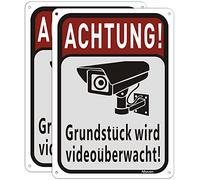 Segnale di sorveglianza video, 25 x 18 cm, in alluminio, con scritta in lingua tedesca Achtung Grundstück wird videoüberwacht Metall Warnschild Warnung Kameraüberwachung Warnung für CCTV