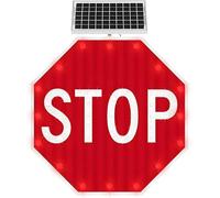Segnale di stop a LED ad energia solare da 24" Cartello di avvertimento stradale lampeggiante in alluminio con pellicola riflettente rossa di qualità ingegneristica(Flashing,24")