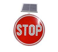 Segnale di stop a LED ad energia solare da 24" Cartello di avvertimento stradale riflettente lampeggiante con robusta struttura rotonda in metallo antiruggine(Always on)