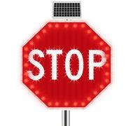 Segnale di stop a LED ad energia solare, segnale stradale impermeabile e resistente, segnale stradale lampeggiante, telaio in metallo antiruggine, pellicola riflettente, 60 x 60 cm