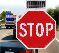 Segnale di stop a LED lampeggiante a energia solare da 30" Segnale stradale riflettente 2 modalità di lampeggiamento selezionabili(Always on,24")