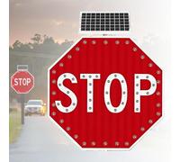 Segnale Di Stop A LED Solare 24"/30" Segnale Divieto Di Sosta Ottagonale Con LED Luminosi Pellicola Riflettente Livello Ingegneristico Telaio Metallo Resistente For Sicurezza Stradale(24IN)