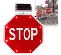 Segnale di stop lampeggiante a LED 24"30" Pannello segnaletico solare di avvertimento stradale Visibilità 500m per parcheggi attraversamenti pedonali(Flashing,30inch)