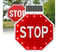 Segnale Di Stop Lampeggiante A Led A Energia Solare Da 24"/32" Con Morsetto A U, Ottagono In Alluminio Antiruggine Resistente, Per Scuole, Cantieri Edili E Parcheggi(32in)