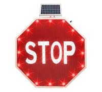 Segnale di stop lampeggiante a LED ad energia solare Cartello di avvertimento stradale riflettente ad alta resistenza da 24"30" con struttura in metallo antiruggine(Always on,24in)