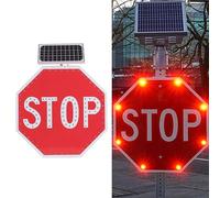 Segnale di stop lampeggiante a LED ad energia solare da 24' Segnale di pericolo stradale in alluminio Pellicola riflettente di qualità ingegneristica per esterni(Flashing)