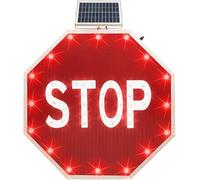 Segnale di stop lampeggiante a LED ad energia solare da 30 pollici Cartello di avvertimento stradale riflettente ad alta resistenza per la costruzione di parcheggi stradali(Flashing)