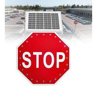 Segnale di stop lampeggiante a LED ad energia solare Segnale di pericolo stradale ottagonale in alluminio riflettente per autostrade ferrovie strade(Flashing,30in)