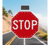 Segnale di Stop Lampeggiante a LED in Alluminio Riflettente Stradale in Metallo Ottagonale in Alluminio Segnale di stop solare，impermeabile IP65 per la Costruzione di parcheggi stradali