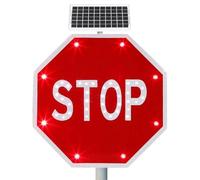 Segnale di stop lampeggiante solare, segnale stradale ad energia solare facile da installare, segnale di stop lampeggiante impermeabile IP65 per incroci, ingresso di fabbrica (Rosso, 60cm)