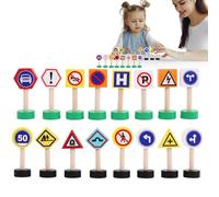 Segnale Di Traffico Di Strada In Legno Set Di Giocattoli - 16 Pezzi Gioco Di Segnale Di Strada Per Bambini, Di Fermata Di Croci Educativi | Gioco Di Traffico Di Apprendimento Precoce