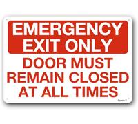 Segnale di uscita di emergenza con scritta "Only Do Not Block Door Must Remain Closed At All Times", in metallo e alluminio, 20,3 x 30,5