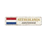 Segnale in alluminio per souvenir del paese dei Paesi Bassi in metallo Souvenir della città di Amsterdam Targa in metallo con bandiera nazionale Paesi Bassi Retro Street Sign in alluminio di qualità