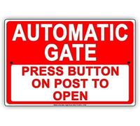 Segnale informativo di avvertimento automatico per cancello premere il pulsante sul post per aprire cartelli informativi 30,5 x 20,3 cm