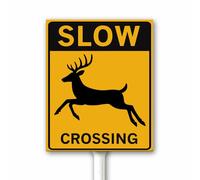 Segnale lento in alluminio rallentare il passaggio dei cervi cartello da cortile con paletto 12 x 15 cm controllo della velocità cervo Xing sicurezza stradale targa in metallo per esterni robusta