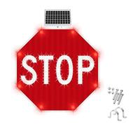 Segnale Stop Lampeggiante a LED ad Energia Solare, Cartelli Stradali Ottagonali 24"/30" in Alluminio per Traffico, Con Pellicola Riflettente Grado Ingenere, per Cantieri e Strade Comunali (76x76cm)