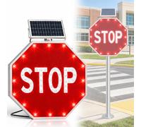 Segnale Stop Solare, Segnale Stop Lampeggiante, IP65, -40°C a 60°C 30'' | Pellicola Riflettente Engineer Grade, 61 cm, 76,2 cm, LED Fino a 100.000 Ore, per Incroci, Aziende Agricole, Parcheggi