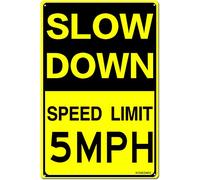 Segnale stradale in metallo Slow Down Speed Limit, 20,3 x 30,5 cm, segnale stradale di sicurezza nero e giallo, facile da montare, per uso esterno