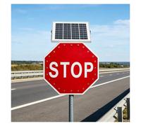 Segnale Stradale Lampeggiante a LED, Segnale di Stop Lampeggiante | Ottagonale in Alluminio, Energia Solare, con Pellicola Riflettente, for Garantire la Sicurezza Stradale(24in)