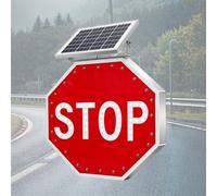 Segnale Stradale Lampeggiante a LED, Segnale di Stop Lampeggiante | Ottagonale in Alluminio, Energia Solare, con Pellicola Riflettente, for Garantire la Sicurezza Stradale(30in)