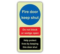 Segnaletica antincendio con scritta "V Safety Glow In The Dark Fire Door Keep Shut" e "Do Not Block Help Protect Lives", 80 x 160 mm, realizzata in plastica rigida a doppio bagliore, realizzata in