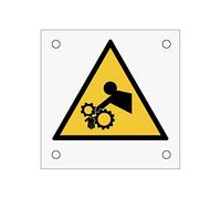 Segnaletica bordo macchine - Rischio di trascinamento del braccio nell'ingranaggio - In Alluminio o Forex Con Stampa Diretta U.V. (IDEALE ANCHE PER ESTERNO) (PANNELLO IN ALLUMINIO 10X10 CM)